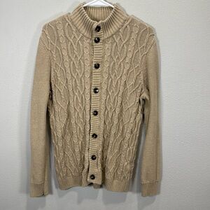 Club Room cotton cable knit fisherman cardigan sweater tan‎